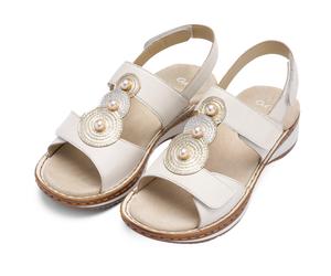 Riemchensandale ARA "HAWAII", Damen, Gr. 37, sanftes weiß, platinfarben, silberfarben, Glattleder, unifarben mit Farbeinsatz, Schuhe Riemchensandale, Keilabsatz, Sommerschuh, Bequemschuh in Weite G (=