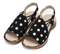 Riemchensandale ARA "HAWAII", Damen, Gr. 41, schwarz, goldfarben, Veloursleder, gepunktet, Schuhe Riemchensandale, Sommerschuh, Sandalette, Keilabsatz, mit Stretch-Bänder, G-Weite (91116855-41) schwar