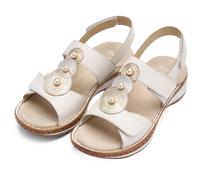 Riemchensandale ARA "HAWAII", Damen, Gr. 43, sanftes weiß, platinfarben, silberfarben, Glattleder, unifarben mit Farbeinsatz, Schuhe Riemchensandale, Keilabsatz, Sommerschuh, Bequemschuh in Weite G (=