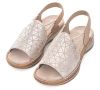 Riemchensandale ARA "HAWAII", Damen, Gr. 43, silber (sand, silberfarben), Veloursleder, metallic, feminin, Schuhe, Sommerschuh, Sandalette, Keilabsatz, mit Stretch-Bänder, G-Weite (92133504-43) sand,