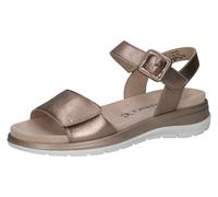 CAPRICE Damen Sandalen flach aus Leder mit Klettverschluss, Beige (Taupe Metallic), 40 EU