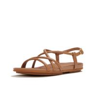 Riemchensandale FITFLOP "GRACIE LEATHER STRAPPY BACK-STRAP SANDALS", Damen, Gr. 42, hellbraun, Leder, Schuhe Riemchensandale, Keilabsatz, Sandalette mit verstellbarem Schnallenverschluss (43426958-42)