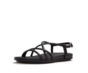 Riemchensandale FITFLOP "GRACIE LEATHER STRAPPY BACK-STRAP SANDALS", Damen, Gr. 42, schwarz, Leder, Schuhe Riemchensandale, Keilabsatz, Sandalette mit verstellbarem Schnallenverschluss (26880064-42) s