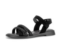 Riemchensandale GABOR, Damen, Gr. 42, schwarz, Lederimitat, Ziegenveloursleder, Schuhe Riemchensandale, Blockabsatz, Sandalette, Sommerschuh mit glänzenden Schmucksteinen (58557305-42) schwarz