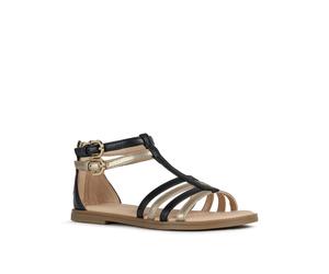 Riemchensandale GEOX "J SANDAL KARLY GIRL", Mädchen, Gr. 37, schwarz, goldfarben, Lederimitat, festlich, Schuhe Riemchensandale, Sommerschuh, Festtagsschuh mit Größenschablone zum Download (49871929-3