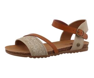 Riemchensandale MUSTANG SHOES "Nannette", Damen, Gr. 39, beige, Lederimitat, Schuhe Riemchensandale, Sommerschuh, Sandalette mit verstellbaren Riemchen (29169022-39) beige