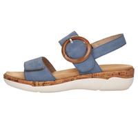 Riemchensandale REMONTE, Damen, Gr. 37, blau (jeansblau), Leder, unifarben, Schuhe Riemchensandale, Keilabsatz, Sandalette, Sommerschuh mit herausnehmbarem Fußbett (52852511-37) jeansblau
