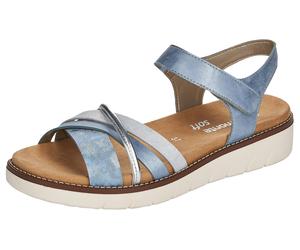 Riemchensandale REMONTE, Damen, Gr. 40, blau (hellblau, silberfarben), Lederimitat, Schuhe Riemchensandale, Keilabsatz, Sommerschuh, Sandalette mit herausnehmbarer Softeinlage, Topseller (28099301-40)
