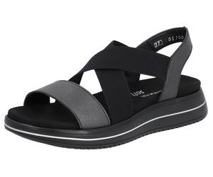 Riemchensandale REMONTE, Damen, Gr. 43, schwarz, Leder, Schuhe Riemchensandale, Sommerschuh, Sandalette, Keilabsatz, mit praktischem Gummizug (12516022-43) schwarz