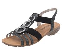 Riemchensandale REMONTE, Damen, Gr. 44, schwarz (schwarz, grau), Lederimitat, Schuhe Riemchensandale, Keilabsatz, Sommerschuh, Sandalette mit Gummizügen (27482955-44)