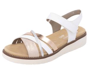 Riemchensandale REMONTE, Damen, Gr. 45, rosa (weiß, roségoldfarben), Lederimitat, Schuhe Riemchensandale, Keilabsatz, Sommerschuh, Sandalette mit herausnehmbarer Softeinlage, Topseller (36886939-45)