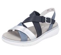 Riemchensandale REMONTE "Elisabeth Hurley-Collection", Damen, Gr. 36, silber (blau, silberfarben), Leder, casual, Schuhe, Keilabsatz, Sommerschuh, Sandalette mit Kreuzbandage (82569410-36) blau, silbe