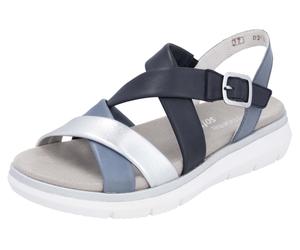 Riemchensandale REMONTE "Elisabeth Hurley-Collection", Damen, Gr. 38, silber (blau, silberfarben), Leder, Schuhe Riemchensandale, Keilabsatz, Sommerschuh, Sandalette mit Kreuzbandage (82569410-38)
