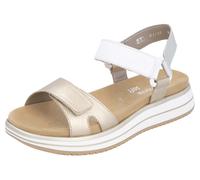 Riemchensandale REMONTE "Elisabeth Hurley-Collection", Damen, Gr. 43, gold (weiß, goldfarben), Leder, metallic, Schuhe Riemchensandale, Keilabsatz, Klettschuh, Sandalette mit Plateausohle (75903962-43