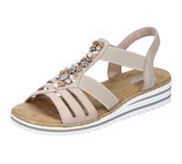 Riemchensandale RIEKER, Damen, Gr. 36, beige, Lederimitat, Schuhe Riemchensandale, Sommerschuh, Sandalette, Keilabsatz, mit sommerlicher Verzierung, Topseller (19483560-36)