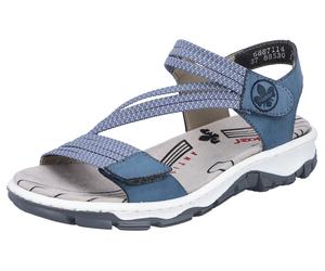 Riemchensandale RIEKER, Damen, Gr. 36, blau (jeansblau), Lederimitat, Textil, Schuhe Riemchensandale, Sommerschuh, Sandalette, Klettschuh, im Sportslook, Topseller (53884548-36)