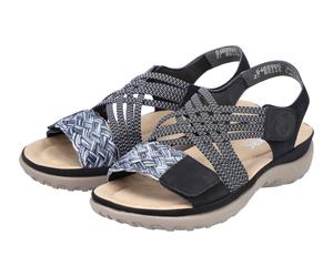 Riemchensandale RIEKER, Damen, Gr. 36, schwarz, Lederimitat, Schuhe Riemchensandale, Sommerschuh, Sandalette, Keilabsatz, mit geflochtener Bandage (23339724-36) schwarz