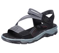 Riemchensandale RIEKER, Damen, Gr. 36, schwarz (schwarz, grau), Nubuklederimitat, Schuhe Riemchensandale, Sommerschuh, Sandalette, Klettschuh, in sportiver Optik (72156561-36) schwarz, grau