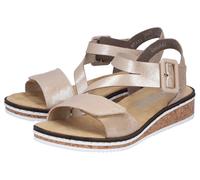 Riemchensandale RIEKER, Damen, Gr. 37, beige (goldfarben), Lederimitat, metallic, Schuhe Riemchensandale, Sommerschuh, Sandalette, Keilabsatz, mit asymmetrischem Riemchen, Topseller (67994046-37) gold