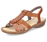 Riemchensandale RIEKER, Damen, Gr. 37, braun (cognac), Lederimitat, Flechtoptik, unifarben, Schuhe Riemchensandale, Sommerschuh, Sandalette, Keilabsatz, mit Stretchbänder (52671453-37)