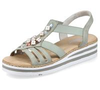 Riemchensandale RIEKER, Damen, Gr. 38, grün (pistazie), Lederimitat, unifarben, Schuhe Riemchensandale, Sommerschuh, Sandalette, Keilabsatz, mit Schmuckelementen (17293401-38)
