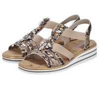 Riemchensandale RIEKER, Damen, Gr. 38, natur, Lederimitat, Reptilienprägung, Schuhe Riemchensandale, Sommerschuh, Sandalette, Keilabsatz, mit sommerlicher Verzierung (18512633-38) natur