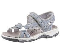 Riemchensandale RIEKER, Damen, Gr. 39, blau (hellblau), Lederimitat, Textil, metallic, Schuhe Riemchensandale, Sommerschuh, Sandalette, Keilabsatz, in Used-Optik (41196306-39) hellblau
