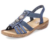 Riemchensandale RIEKER, Damen, Gr. 39, blau, Lederimitat, unifarben, Schuhe Riemchensandale, Sommerschuh, Sandalette, Keilabsatz, mit Zierperlen besetzt, Topseller (96380637-39)