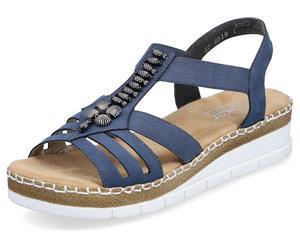 Riemchensandale RIEKER, Damen, Gr. 39, Synthetik, blau (jeansblau), Lederimitat, Schuhe Riemchensandale, Sommerschuh, Sandalette, Keilabsatz, mit modischen Schmuckelementen, Topseller (63339129-39) je