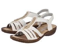 Riemchensandale RIEKER, Damen, Gr. 39, weiß, Lederimitat, unifarben, Schuhe Riemchensandale, Sommerschuh, Sandalette, Keilabsatz, mit schöner Verzierung (29196368-39) weiß