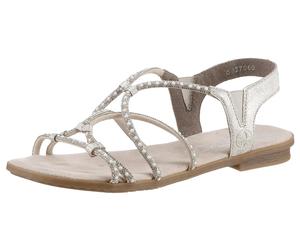 Riemchensandale RIEKER, Damen, Gr. 40, beige (hellbeige), Lederimitat, metallic, Schuhe Riemchensandale, Sommerschuh, Sandalette, Blockabsatz, mit Gummizügen für guten Sitz (88307223-40) hellbeige