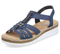 Riemchensandale RIEKER, Damen, Gr. 40, blau (jeansblau), Lederimitat, Schuhe Riemchensandale, Sommerschuh, Sandalette, Keilabsatz, mit modischen Schmuckelementen, Topseller (63339129-40)
