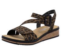 Riemchensandale RIEKER, Damen, Gr. 40, braun (leo), Lederimitat, animal-print, Schuhe Riemchensandale, Sommerschuh, Sandalette, Keilabsatz, mit asymmetrischem Riemchen (49840348-40)