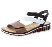 Riemchensandale RIEKER, Damen, Gr. 40, schwarz (braun, weiß, schwarz), Lederimitat, mehrfarbig, Schuhe Riemchensandale, Sommerschuh, Sandalette, Keilabsatz, im modernen Look (74511456-40)