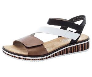 Riemchensandale RIEKER, Damen, Gr. 40, schwarz (braun, weiß, schwarz), Lederimitat, mehrfarbig, Schuhe Riemchensandale, Sommerschuh, Sandalette, Keilabsatz, im modernen Look, Topseller (74511456-40) b