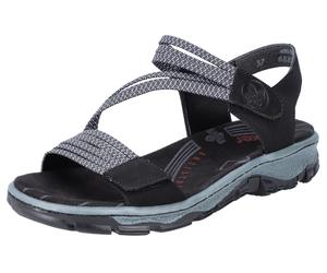 Riemchensandale RIEKER, Damen, Gr. 40, schwarz (schwarz, grau), Nubuklederimitat, Schuhe Riemchensandale, Sommerschuh, Sandalette, Klettschuh, in sportiver Optik (72156561-40) schwarz, grau