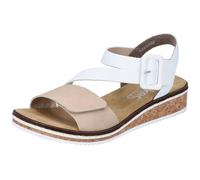 Riemchensandale RIEKER, Damen, Gr. 41, beige (beige, weiß), Lederimitat, Schuhe Riemchensandale, Sommerschuh, Sandalette, Keilabsatz, mit asymmetrischem Riemchen (98319855-41) beige, weiß