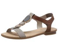 Riemchensandale RIEKER, Damen, Gr. 41, grau (grau, braun), Lederimitat, mehrfarbig, Schuhe Riemchensandale, Sommerschuh, Sandalette, Blockabsatz, mit angesagtem Schmuckelement (54370954-41) grau, brau