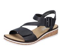 Riemchensandale RIEKER, Damen, Gr. 41, schwarz, Lederimitat, Schuhe Riemchensandale, Sommerschuh, Sandalette, Keilabsatz, mit asymmetrischem Riemchen, Topseller (99268439-41)
