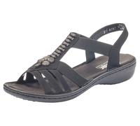 Riemchensandale RIEKER, Damen, Gr. 41, schwarz, Lederimitat, Schuhe Riemchensandale, Sommerschuh, Sandalette, Keilabsatz, mit schöner Verzierung (65345541-41) schwarz