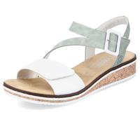 Riemchensandale RIEKER, Damen, Gr. 42, grün (mint, weiß), Lederimitat, Schuhe Riemchensandale, Sommerschuh, Sandalette, Keilabsatz, mit asymmetrischem Riemchen (63720135-42) mint, weiß