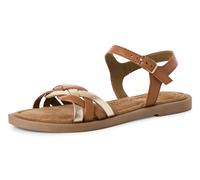 Riemchensandale TAMARIS, Damen, Gr. 36, braun (camelfarben kombiniert), Leder, Schuhe Riemchensandale, Sandalette, Sommerschuh mit Riemchen in Flechtoptik (15365632-36)
