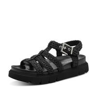 Riemchensandale TAMARIS, Damen, Gr. 36, schwarz, Textil, Flechtoptik, Schuhe Riemchensandale, Sommerschuh, Römersandalette in veganer Verarbeitung (34066355-36) schwarz