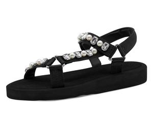 Riemchensandale TAMARIS, Damen, Gr. 39, schwarz, Textil, Schuhe Riemchensandale, Keilabsatz, Plateau, Sandalette, Sommerschuh mit Schmucksteinen (69982508-39) schwarz
