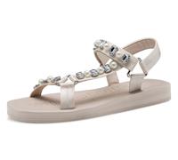 Riemchensandale TAMARIS, Damen, Gr. 40, creme, glitzer, Textil, Schuhe Riemchensandale, Keilabsatz, Plateau, Sandalette, Sommerschuh mit Schmucksteinen (30902721-40) creme, glitzer