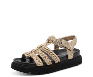 Riemchensandale TAMARIS, Damen, Gr. 41, beige, Textil, Flechtoptik, Schuhe Riemchensandale, Sommerschuh, Römersandalette in veganer Verarbeitung (77495056-41) beige