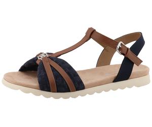 Riemchensandale TOM TAILOR, Damen, Gr. 42, blau (navy, braun), Lederimitat, Textil, kontrastfarbene Details, mehrfarbig, Schuhe Riemchensandale, Sommerschuh, Riemchensandale, Sandalette mit T-Riemen (