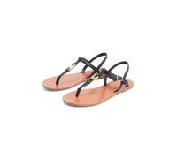 Riemchensandale TOMMY HILFIGER "LEATHER THONG SANDAL", Damen, Gr. 36, schwarz, Leder, unifarben, Basic, Schuhe Riemchensandale, Sommerschuh, Sandalette mit Schmucklogo (10426205-36) schwarz