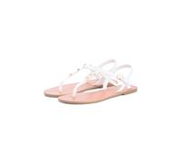 Riemchensandale TOMMY HILFIGER "LEATHER THONG SANDAL", Damen, Gr. 40, ecru, Leder, unifarben, Basic, Schuhe Riemchensandale, Sommerschuh, Sandalette mit Schmucklogo (84668424-40) ecru