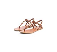 Riemchensandale TOMMY HILFIGER "LEATHER THONG SANDAL", Damen, Gr. 41, braun, Leder, unifarben, Basic, Schuhe Riemchensandale, Sommerschuh, Sandalette mit Schmucklogo (50354055-41) braun
